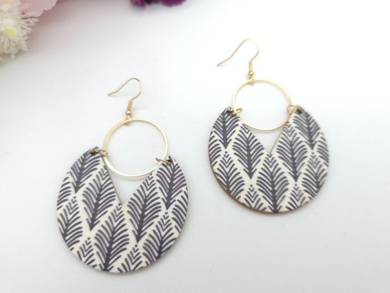 Preview: Große Holz Ohrringe Wood Muster